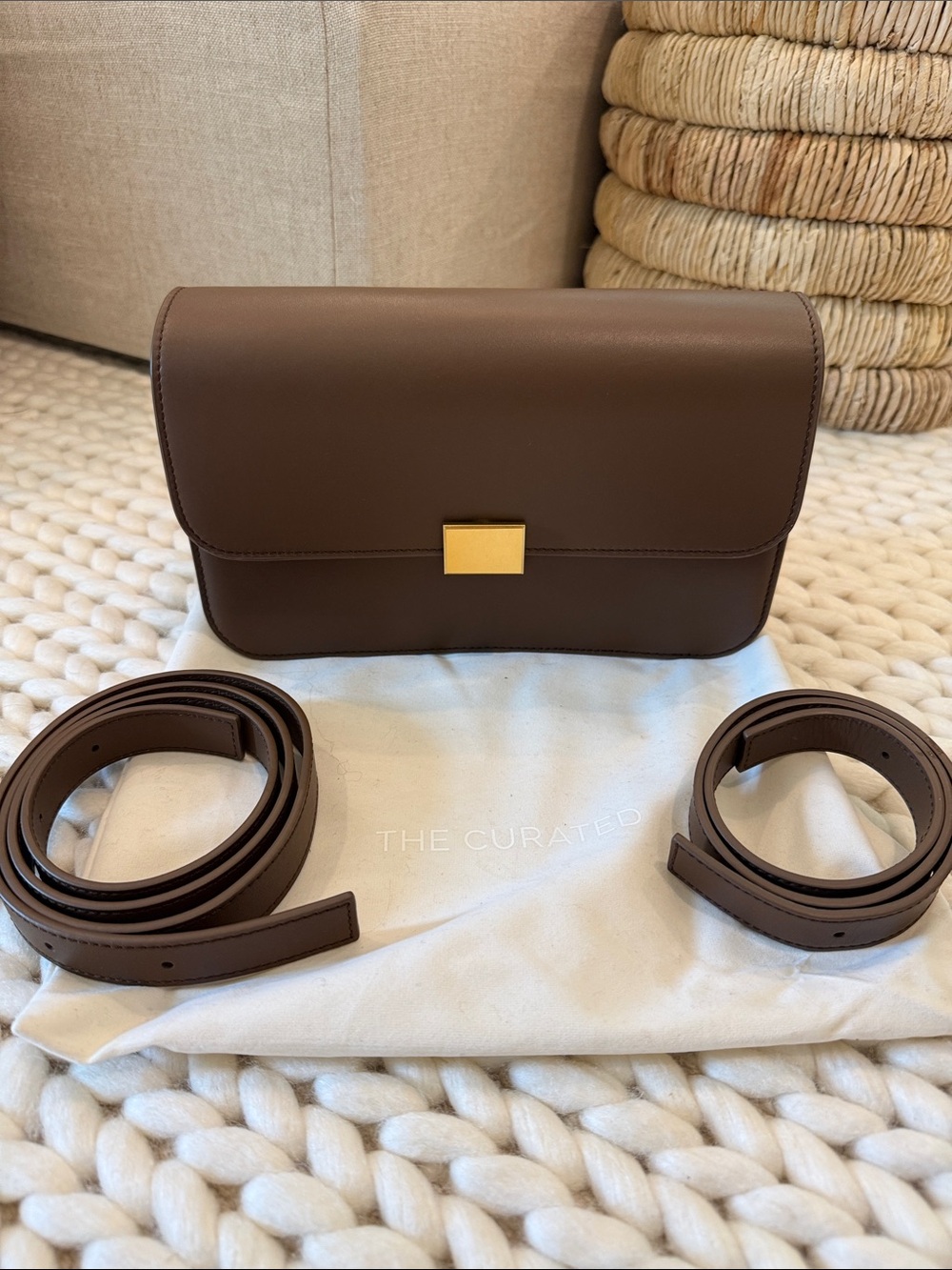 The Curated Smooth Leather Crossbody Bag in Brown with Gold Accent